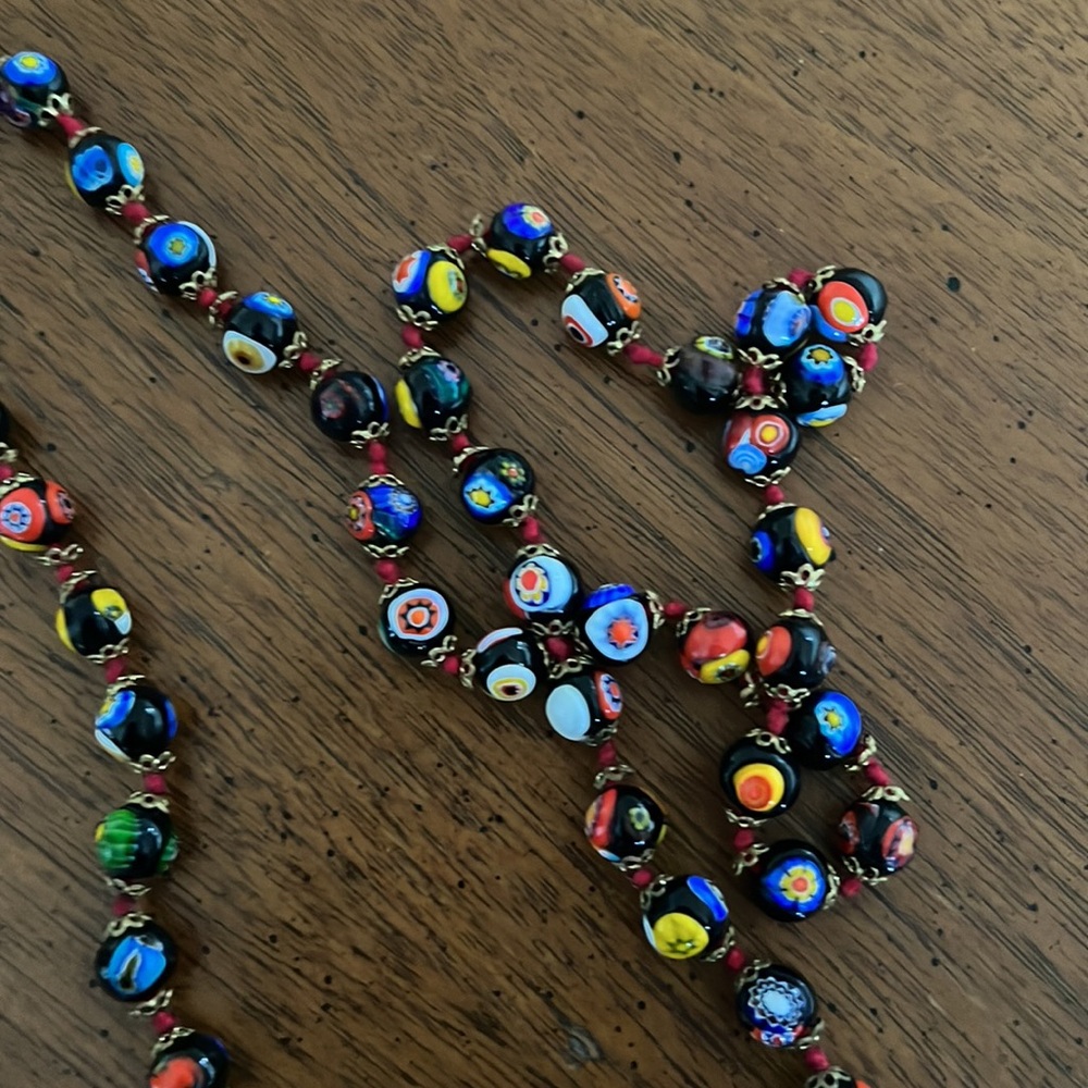 Vintage hand painted glass bead Necklace